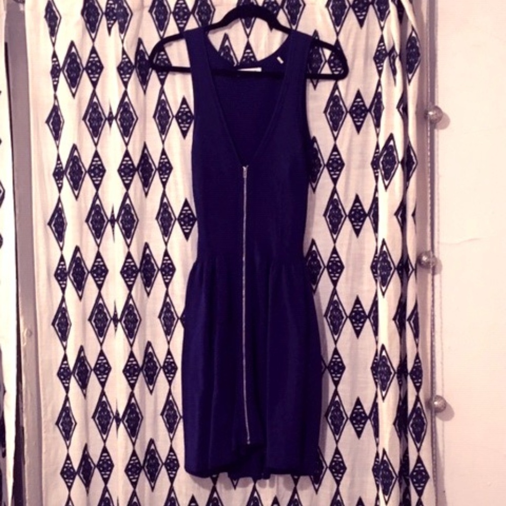 Sandro Paris Royal Blue Midi Zip-up Dress